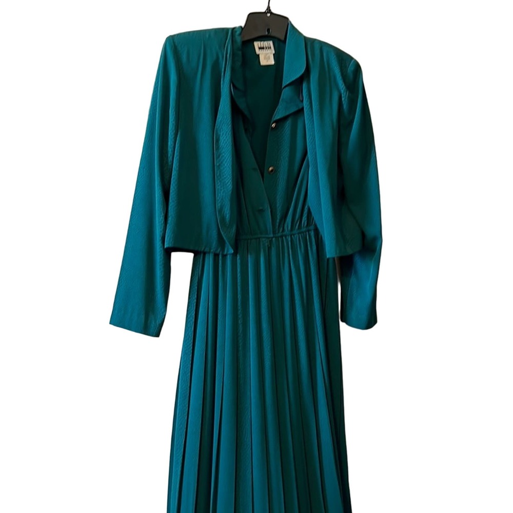 Laura Ashley Teal Pleated Midi Dress with Matching Jacket